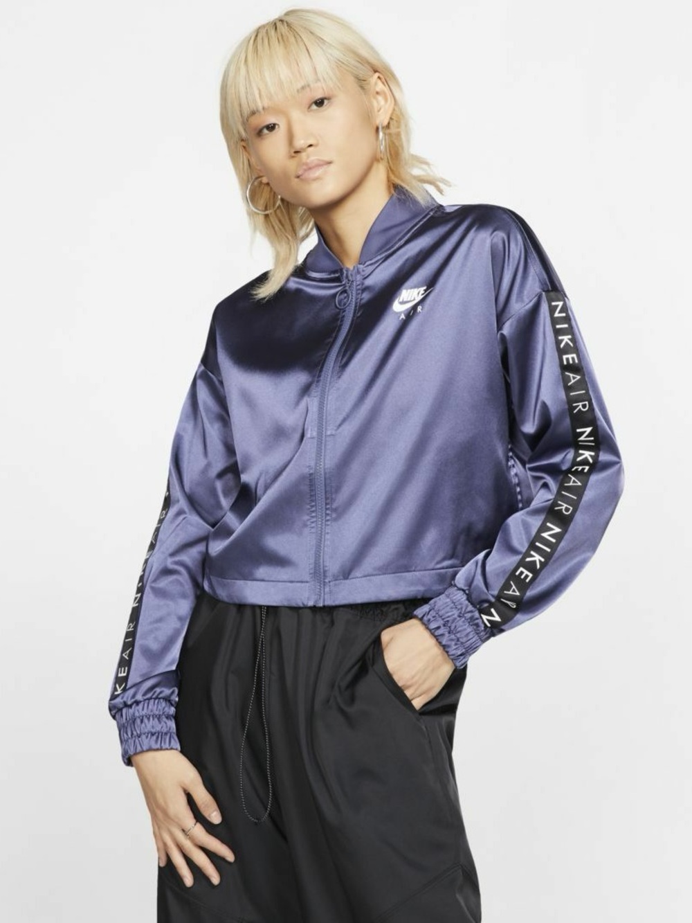 New Nike Air Women's Satin Track Jacket Size Medium Purple Blue